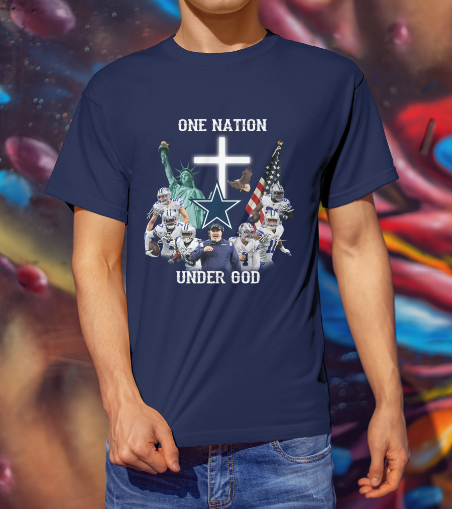 Dallas Cowboys One Nation Under God Statue Of Liberty Cross American Flag Eagle T-Shirt