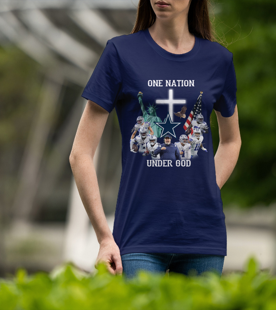 Dallas Cowboys One Nation Under God Statue Of Liberty Cross American Flag Eagle T-Shirt