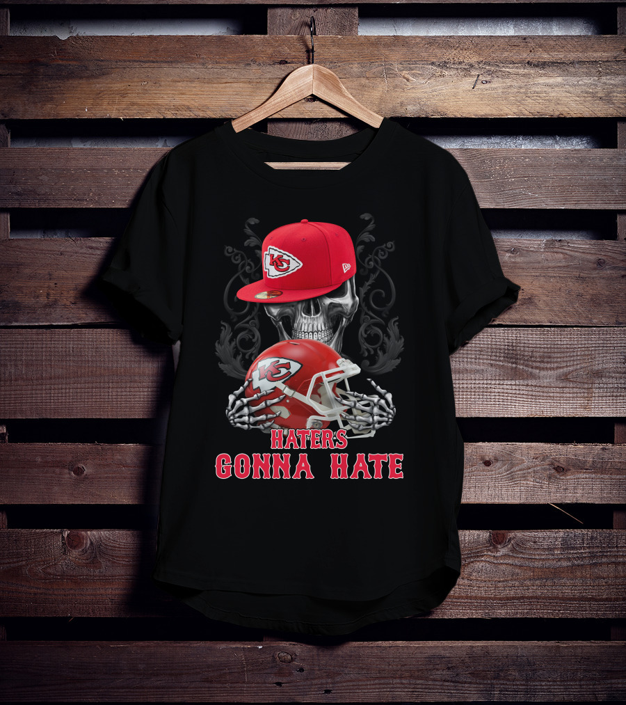 Kansas City Chiefs Haters Gonna Hate Skull With Cap And Helmet T-Shirt