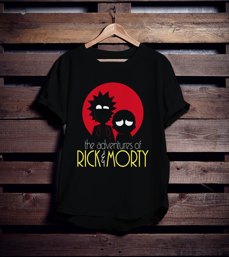 The Adventures Of Rick And Morty Silhouette With Bold Red Circle Background T-Shirt