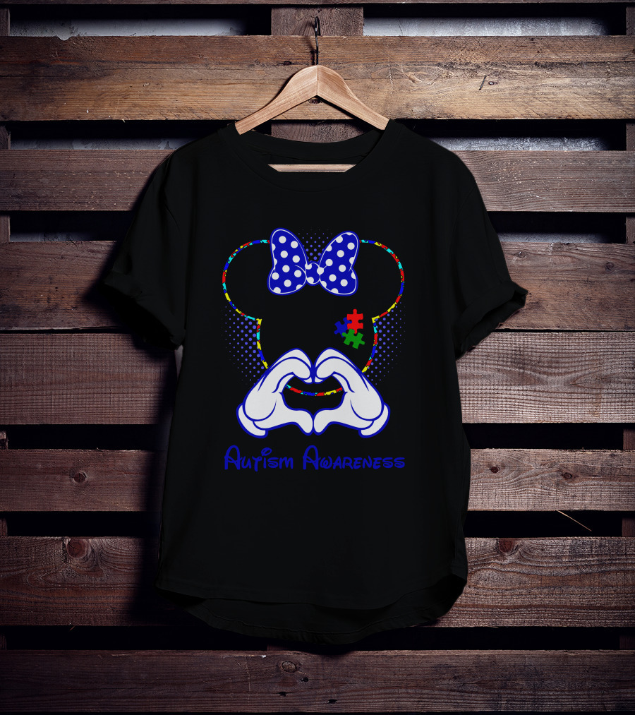Autism Awareness Minnie Mouse Puzzle Heart Hands T-Shirt