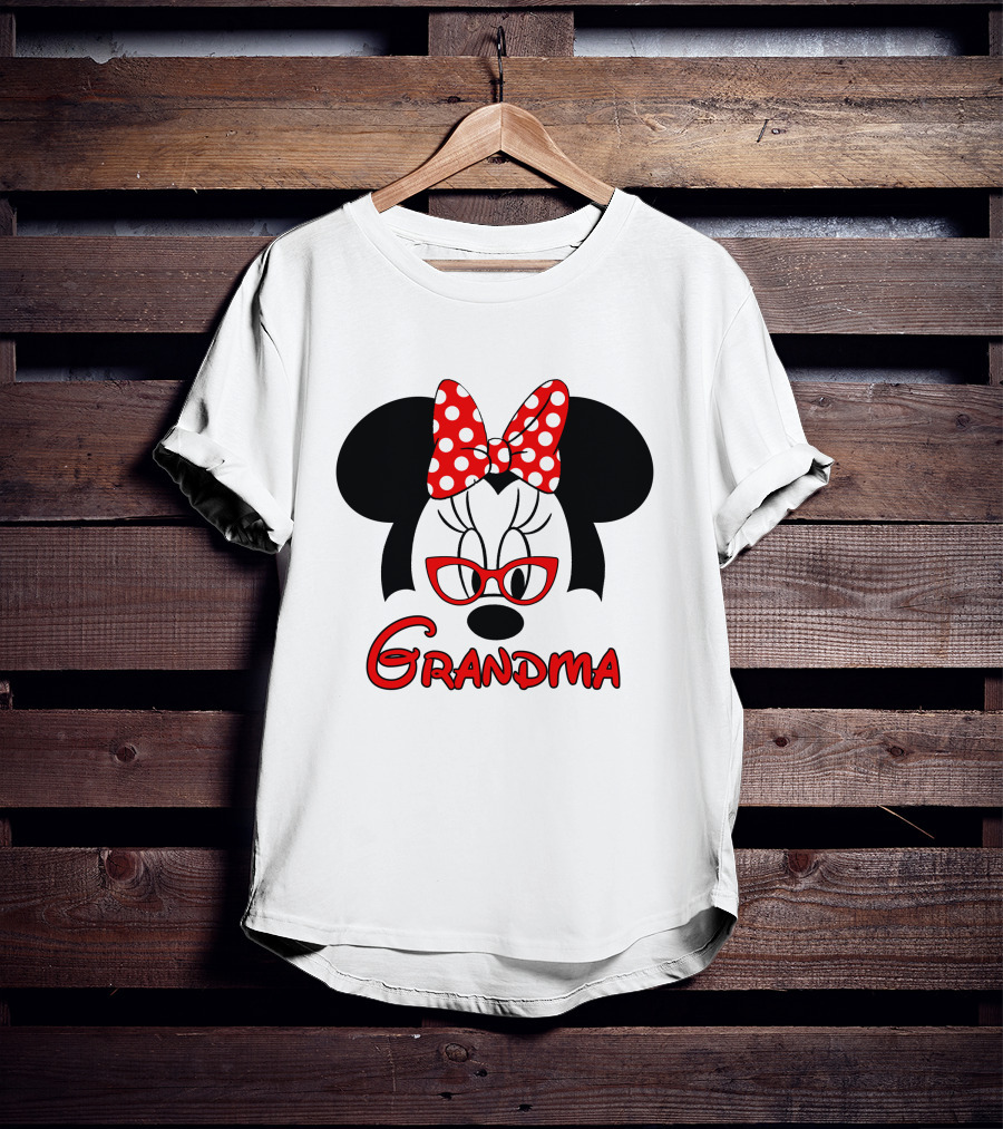 Minnie Grandma Polka Dot Bow Red Glasses T-Shirt
