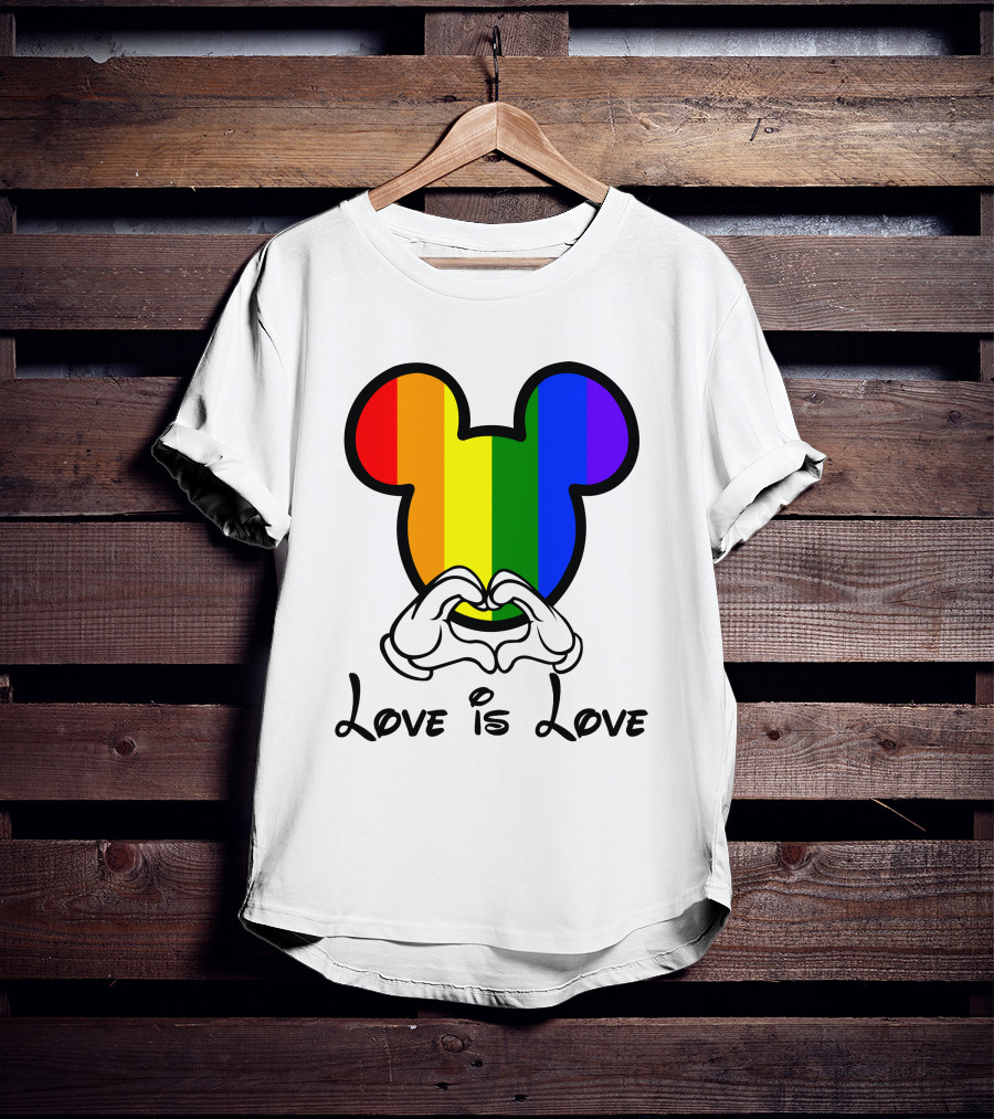 Mickey Rainbow Love Is Love Hands Heart T-Shirt