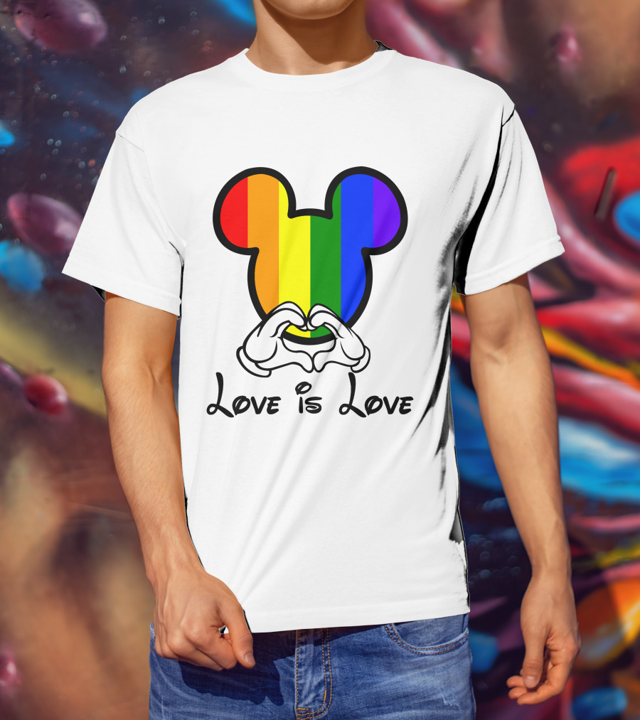 Mickey Rainbow Love Is Love Hands Heart T-Shirt