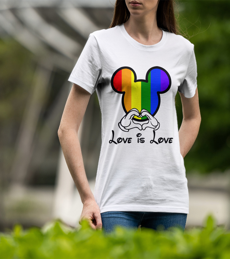 Mickey Rainbow Love Is Love Hands Heart T-Shirt