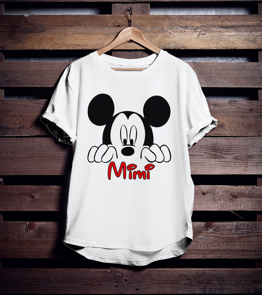 Mickey Mimi Peeking Face Iconic Black Red T-Shirt