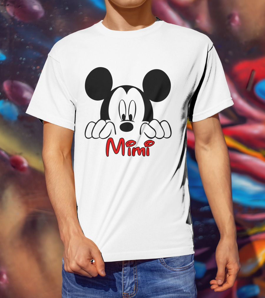 Mickey Mimi Peeking Face Iconic Black Red T-Shirt