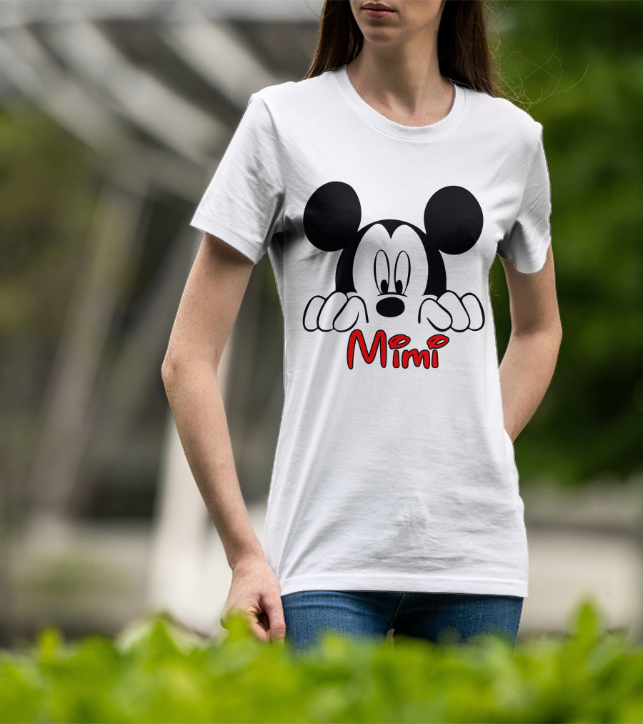 Mickey Mimi Peeking Face Iconic Black Red T-Shirt