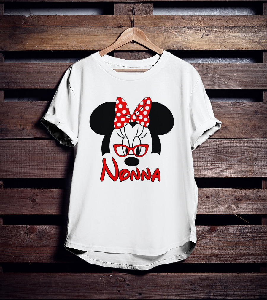 Minnie Nonna Red Glasses And Polka Dot Bow T-Shirt