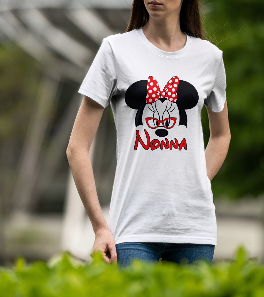 Minnie Nonna Red Glasses And Polka Dot Bow T-Shirt
