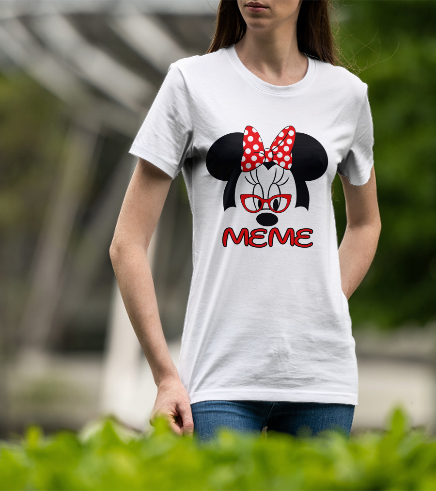 Minnie Meme Red Glasses Bow Dots T-Shirt
