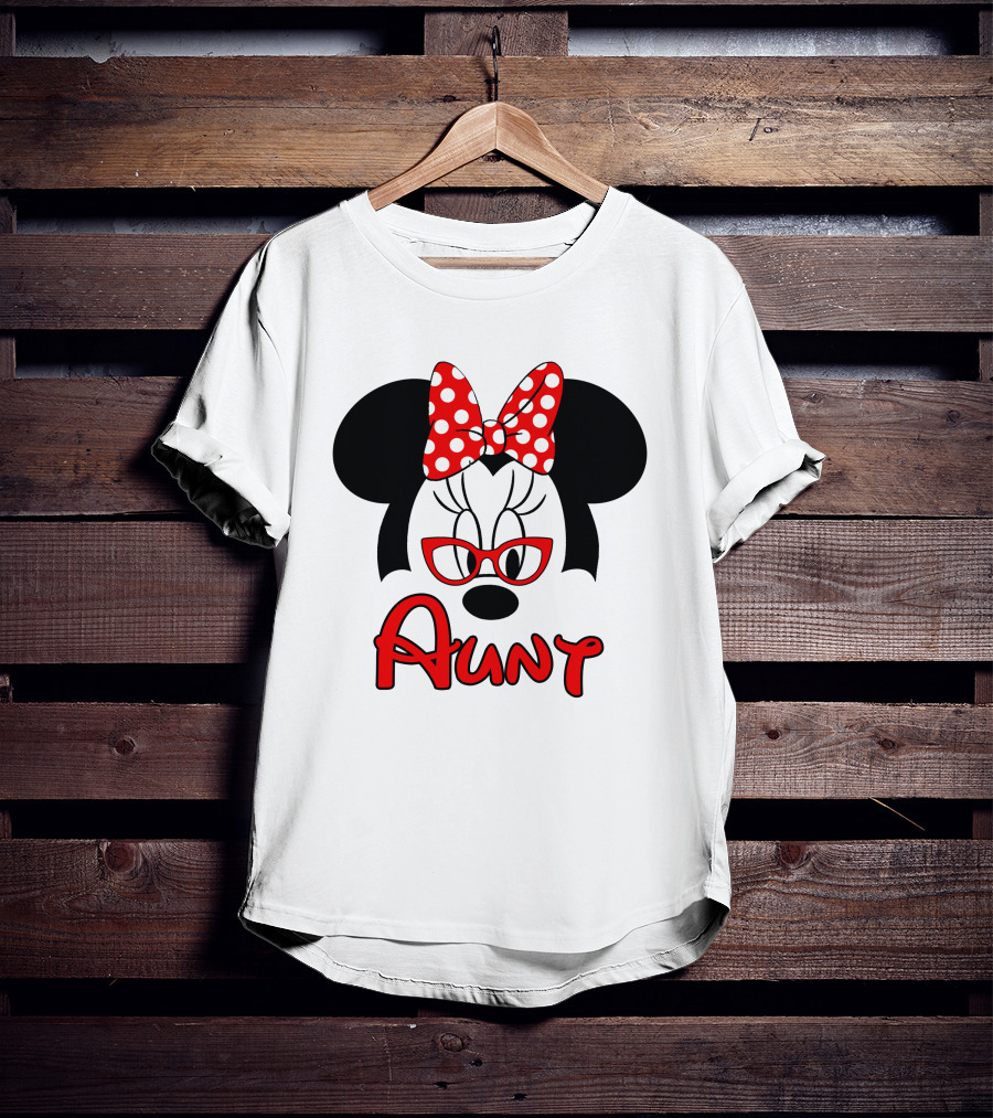 Minnie Mouse Aunt With Red Polka Dot Bow And Glasses T-Shirt