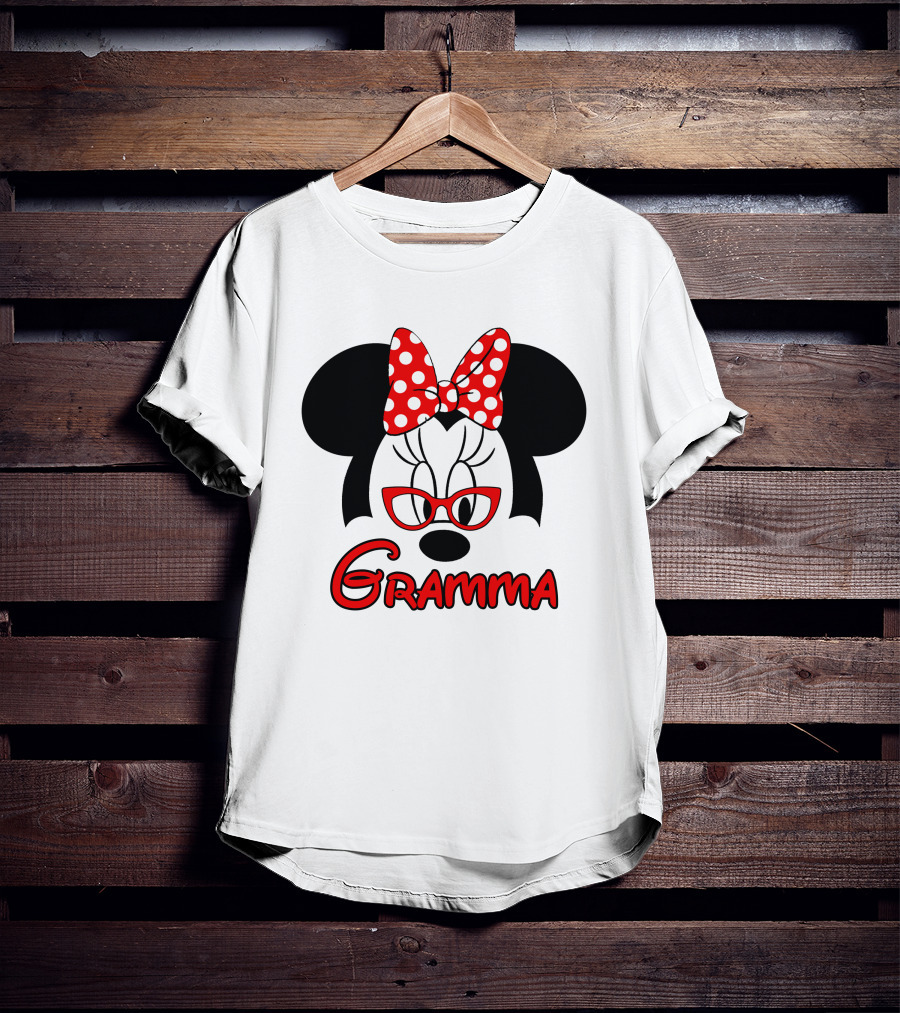 Minnie Mouse Gramma Red Glasses And Polka Dot Bow T-Shirt