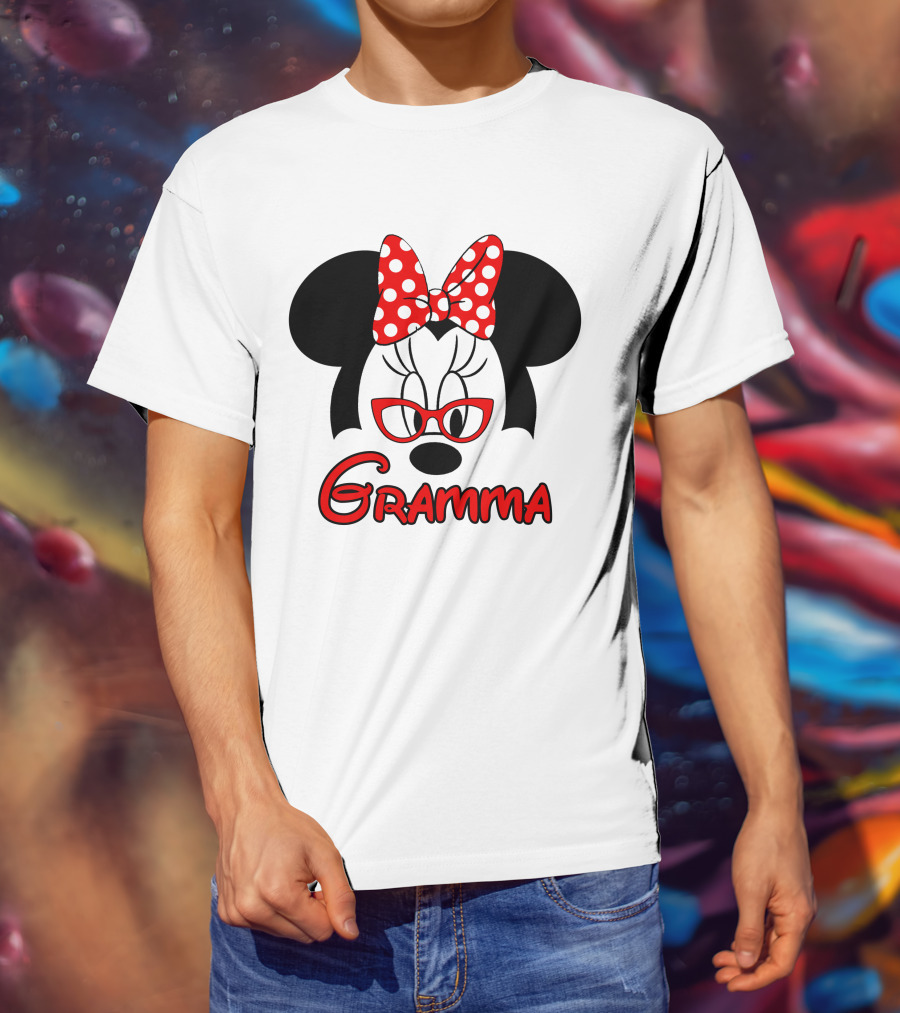 Minnie Mouse Gramma Red Glasses And Polka Dot Bow T-Shirt