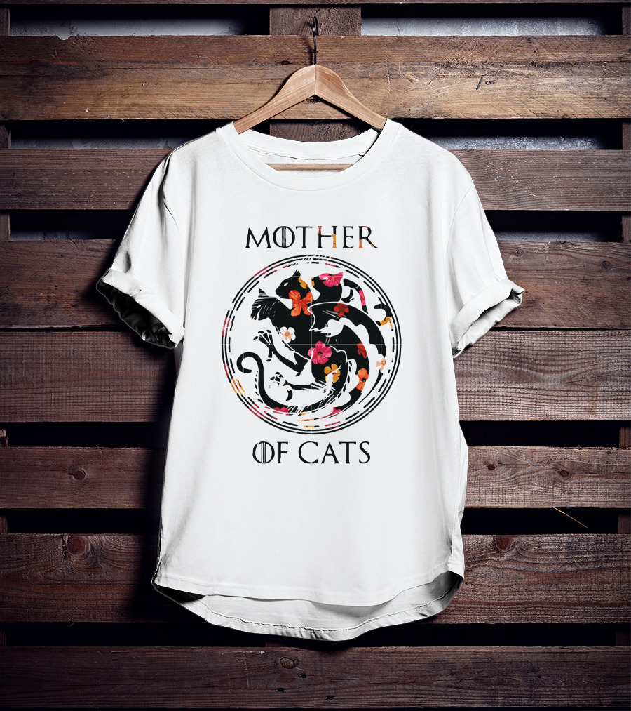 Mother Of Cats Floral Yin Yang Circle T-Shirt