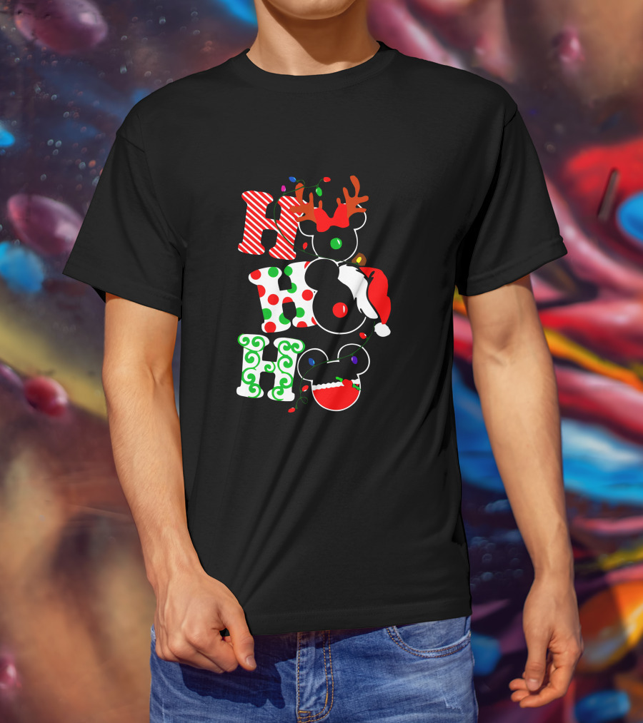 Ho Ho Ho Christmas Mickey Reindeer Santa T-Shirt