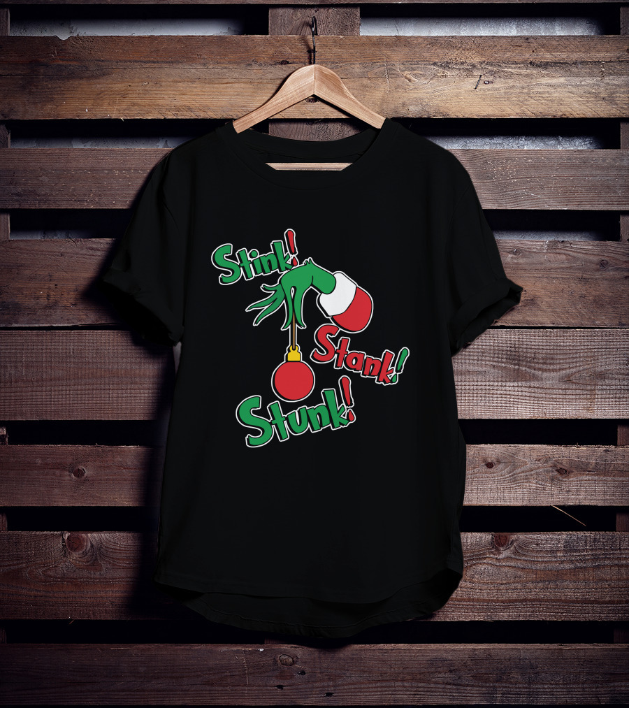 Stink Stank Stunk Grinch Hand Holding Christmas T-Shirt