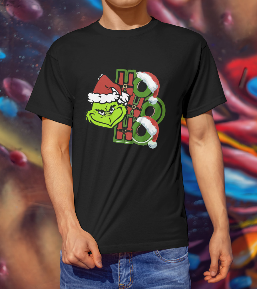 Ho Ho Ho Grinchmas With Santa Hats And Grinch Face T-Shirt
