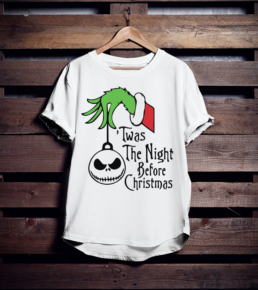 'Twas The Night Before Christmas Grinch Hand Jack Skellington T-Shirt