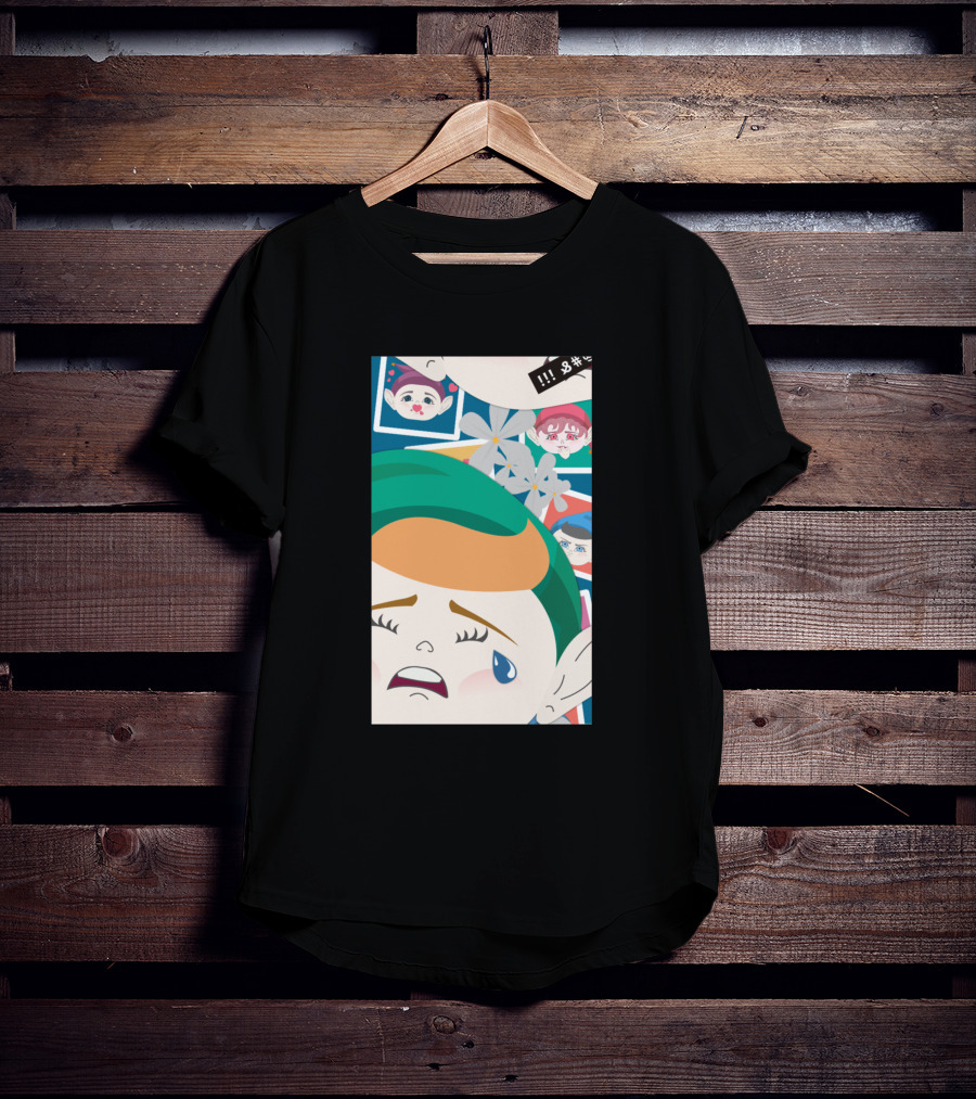 All Out Weeping Piximoji With Floral Background And Expressive Faces T-Shirt