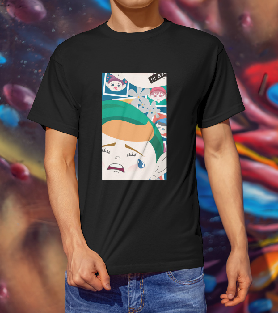 All Out Weeping Piximoji With Floral Background And Expressive Faces T-Shirt