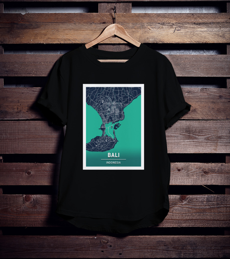 Bali Indonesia Blue Dark City Map 17308 Urban Grid T-Shirt
