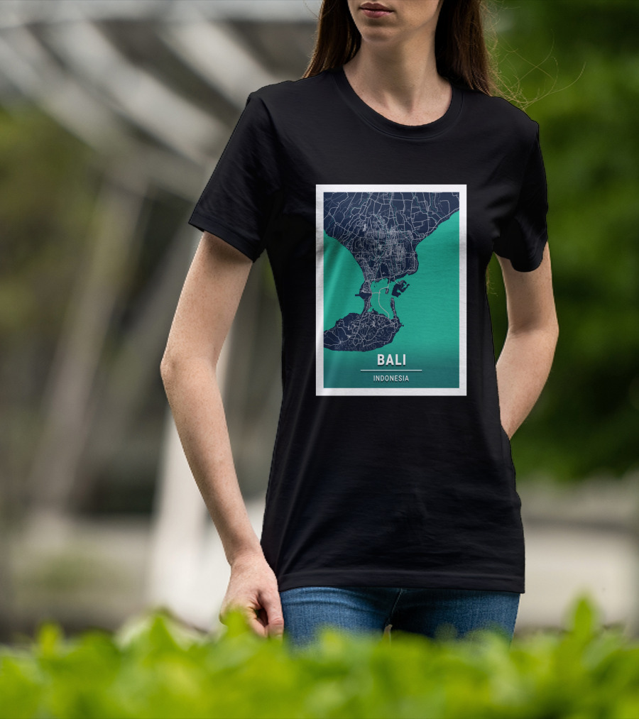 Bali Indonesia Blue Dark City Map 17308 Urban Grid T-Shirt