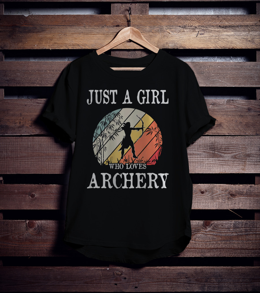 Just A Girl Who Loves Archery Vintage Silhouette Sunset Bow And Arrow T-Shirt