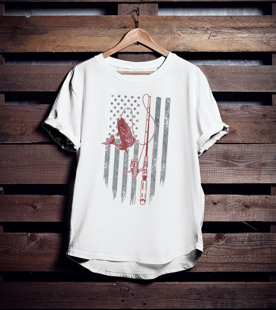 Camouflage American Flag Fishing Rod And Bass T-Shirt