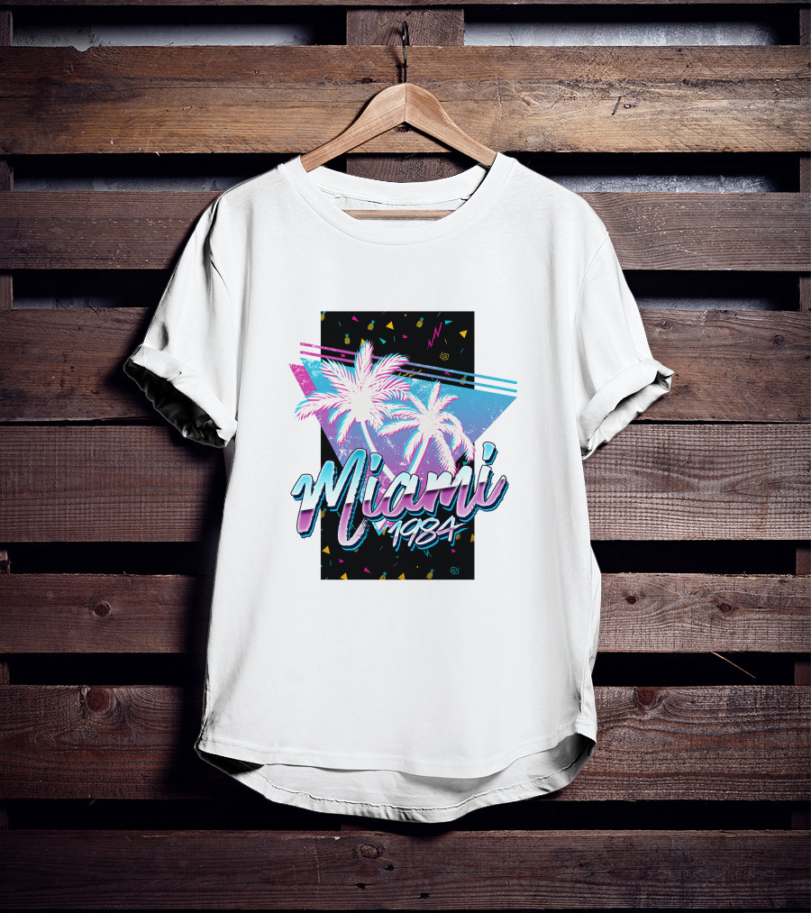 Miami 1984 Retro Palm Trees Neon Abstract T-Shirt