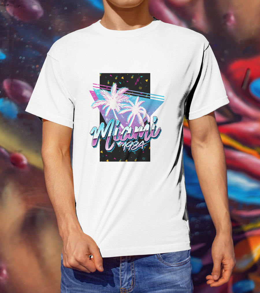 Miami 1984 Retro Palm Trees Neon Abstract T-Shirt
