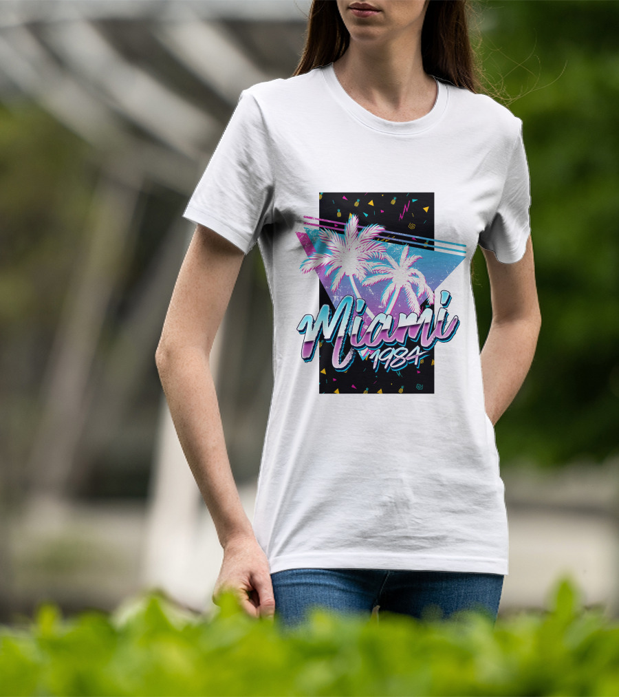 Miami 1984 Retro Palm Trees Neon Abstract T-Shirt