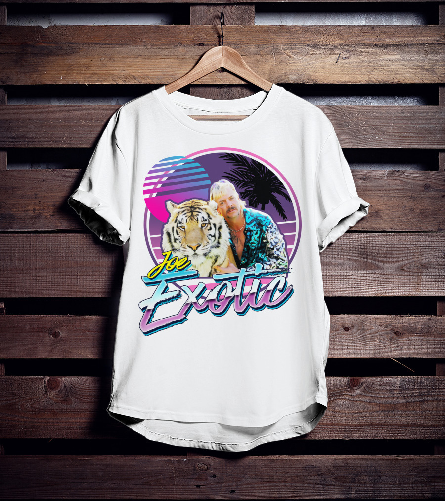 Joe Exotic Tiger King 80s Retro Style Palm Sun Tiger T-Shirt