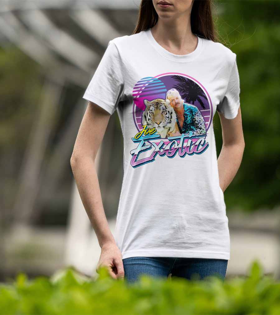 Joe Exotic Tiger King 80s Retro Style Palm Sun Tiger T-Shirt