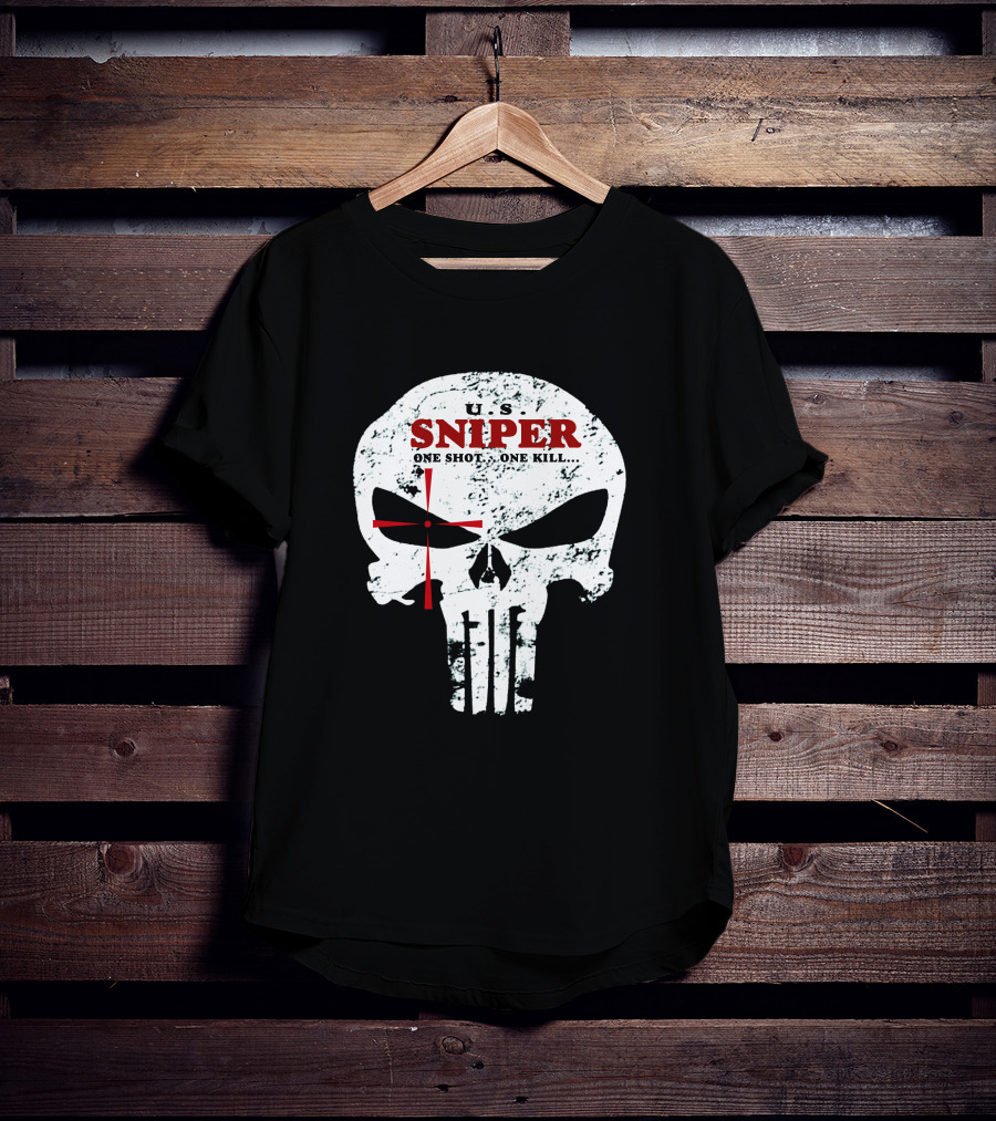 U.S. Sniper One Shot One Kill Skull T-Shirt