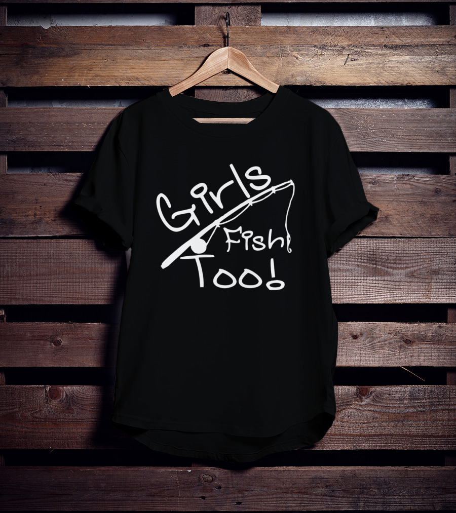 Girls Fish Too Bold White Graphic With Fishing Rod T-Shirt