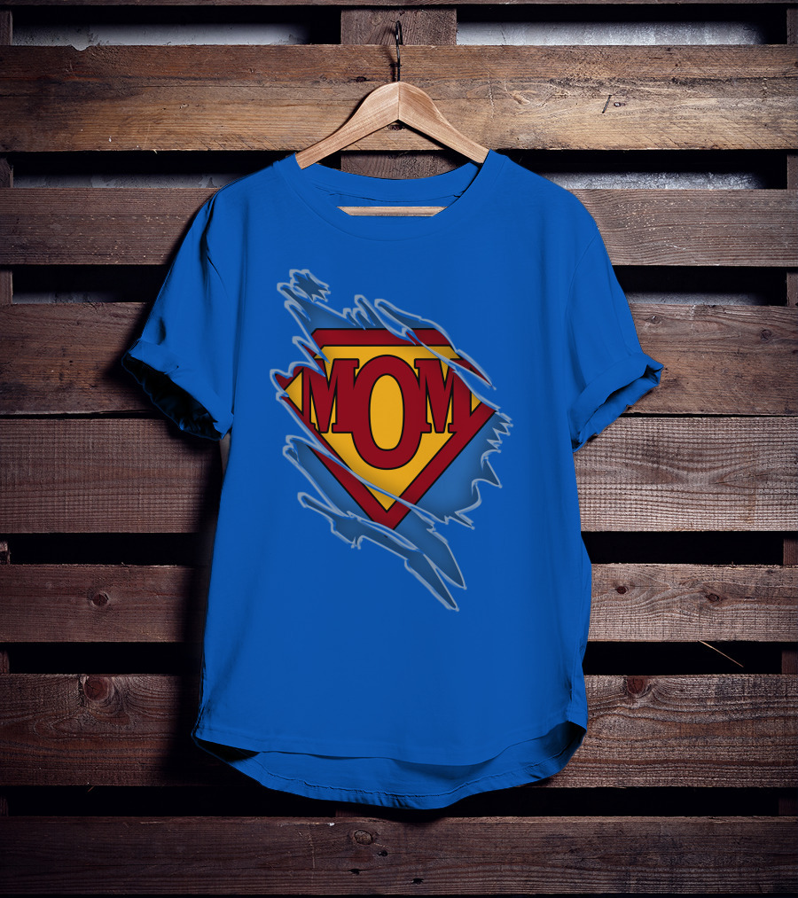 Iconic Super Mom Emblem In Classic Blue And Red T-Shirt