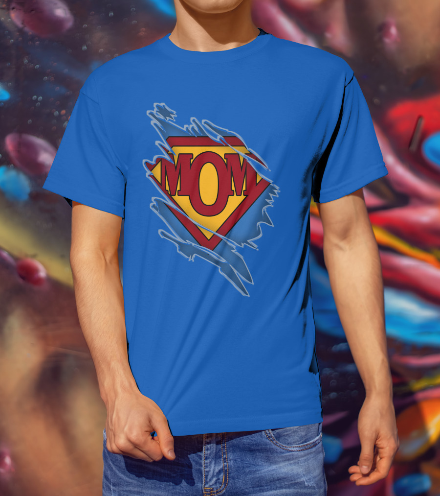 Iconic Super Mom Emblem In Classic Blue And Red T-Shirt