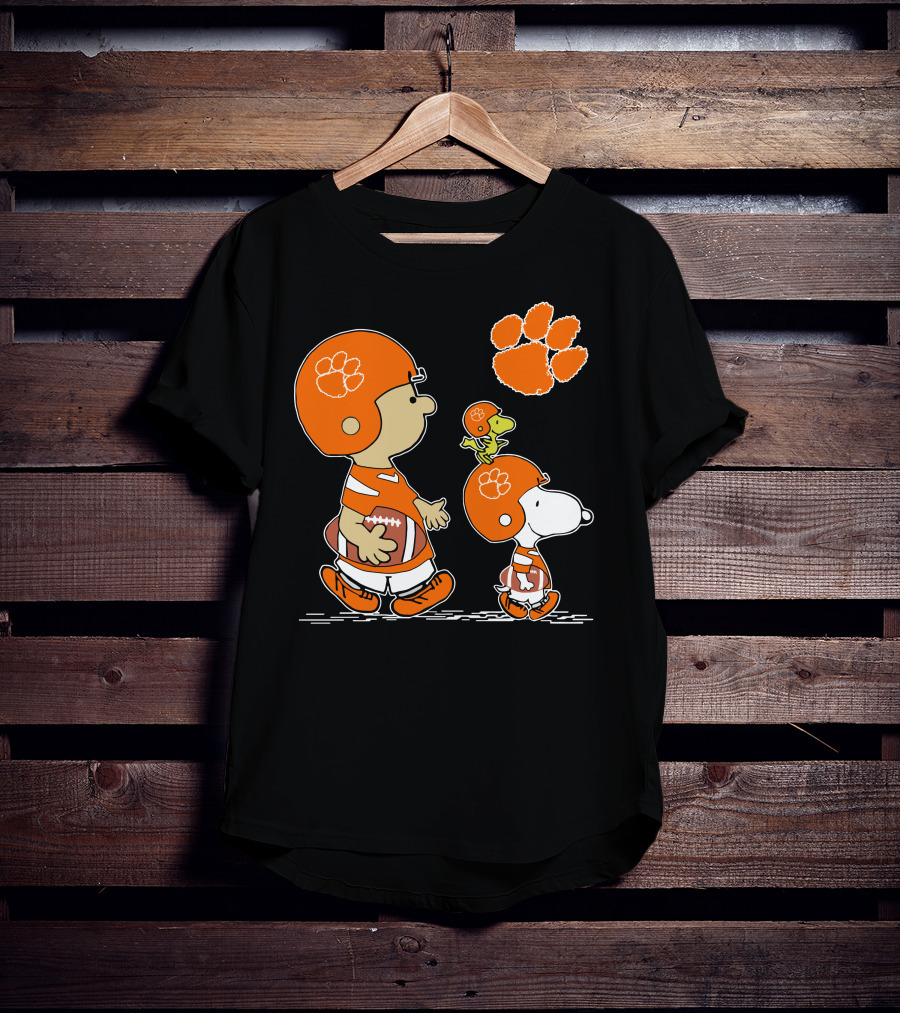 Clemson Tigers Football Cartoon Characters With Paw Prints T-Shirt