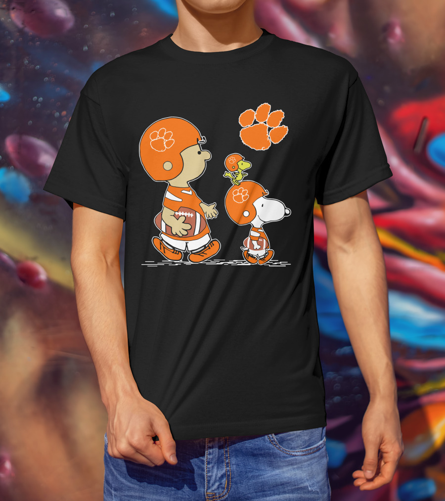 Clemson Tigers Football Cartoon Characters With Paw Prints T-Shirt