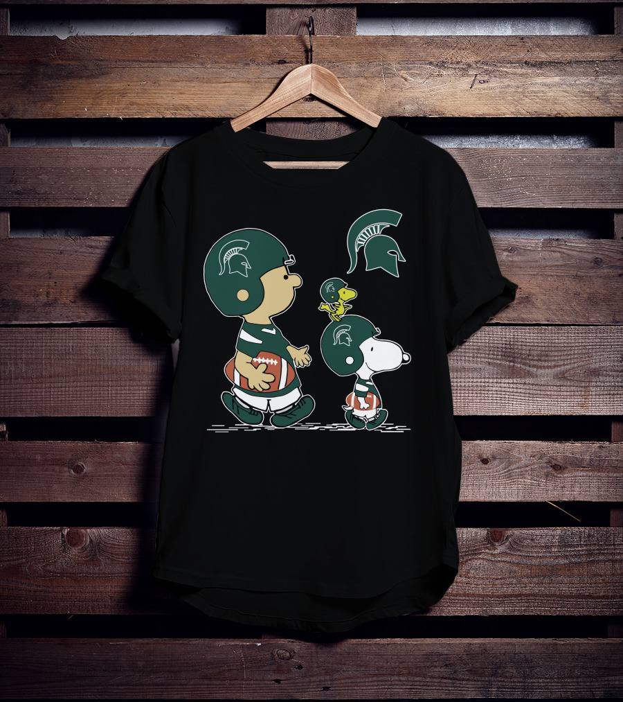 Michigan State Spartans Football Characters In Green Helmets T-Shirt