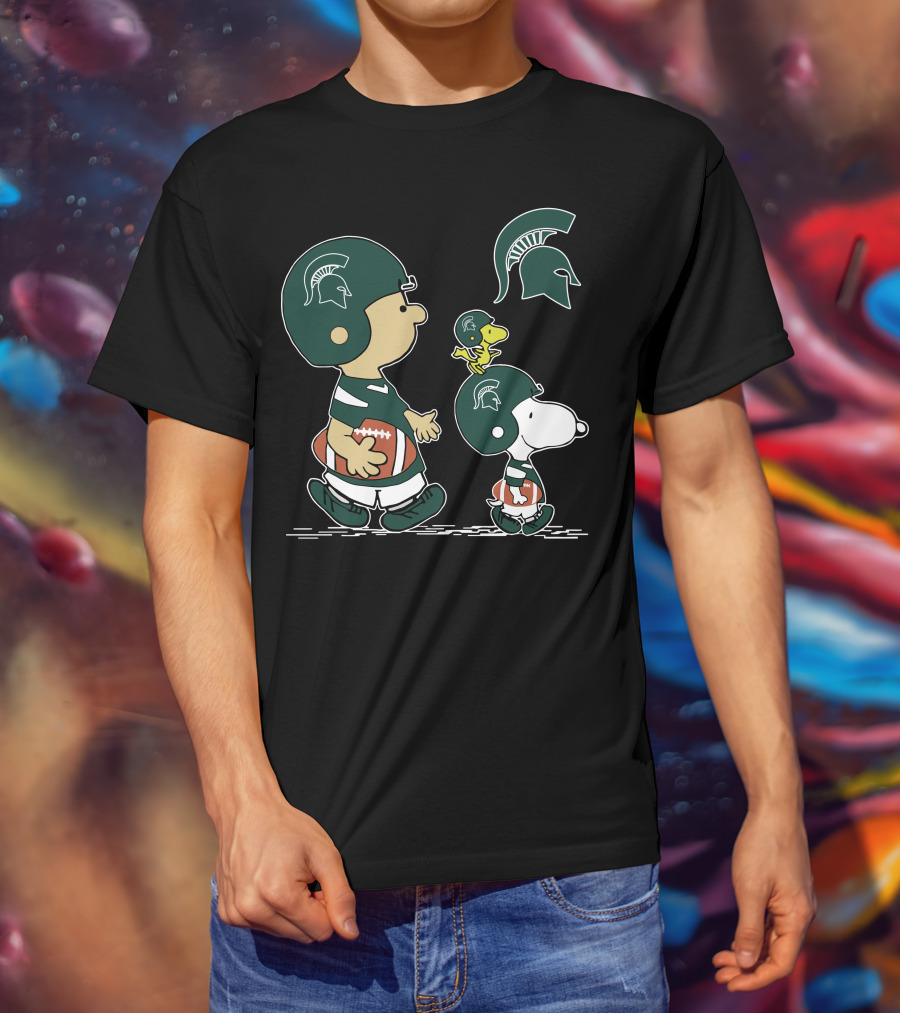 Michigan State Spartans Football Characters In Green Helmets T-Shirt