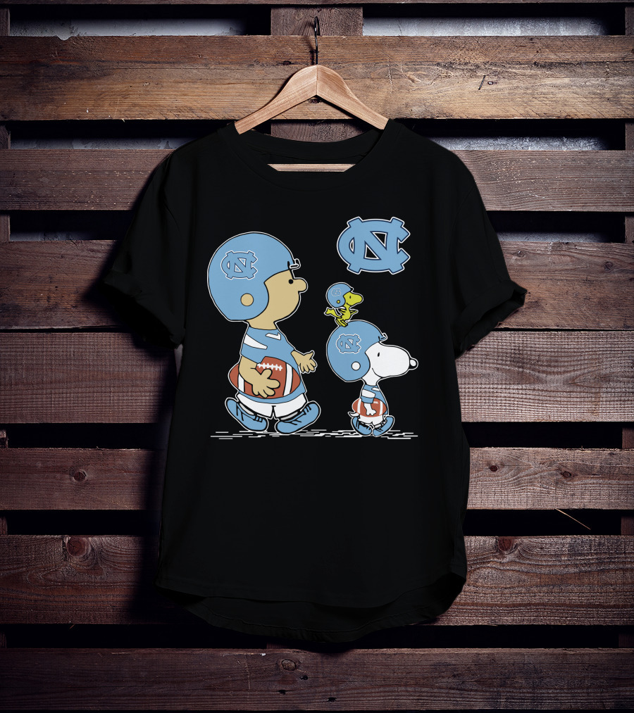 North Carolina Tar Heels Snoopy Peanuts Football Trio With UNC T-Shirt
