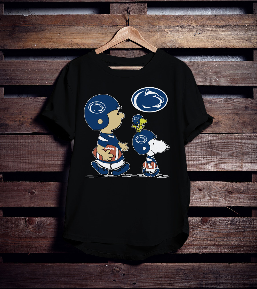 Penn State Nittany Lions Football With Peanuts Characters In Blue Helmets T-Shirt