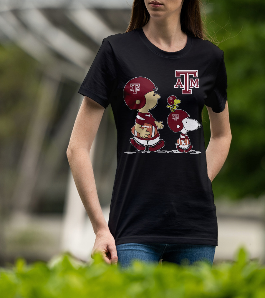 Texas A&M Aggies Peanuts Football Characters Walking T-Shirt