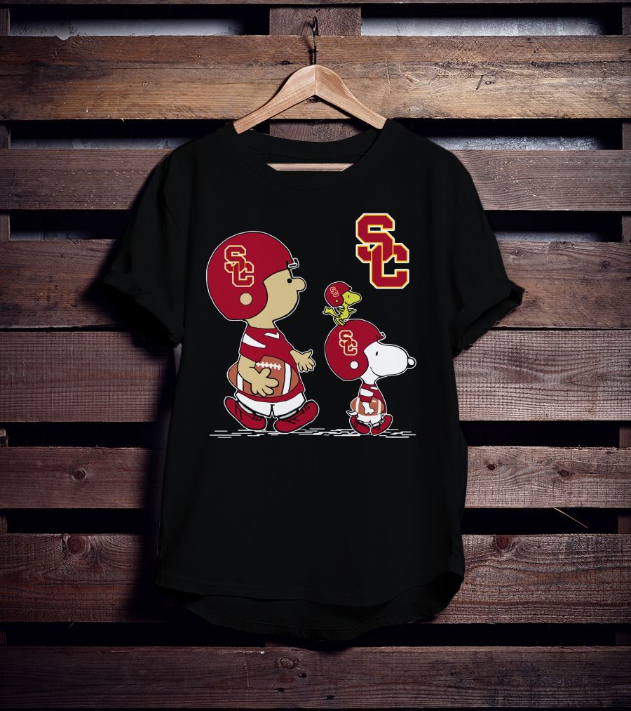 Usc Trojans Sc Football Peanuts Snoopy And Woodstock In Helmets T-Shirt