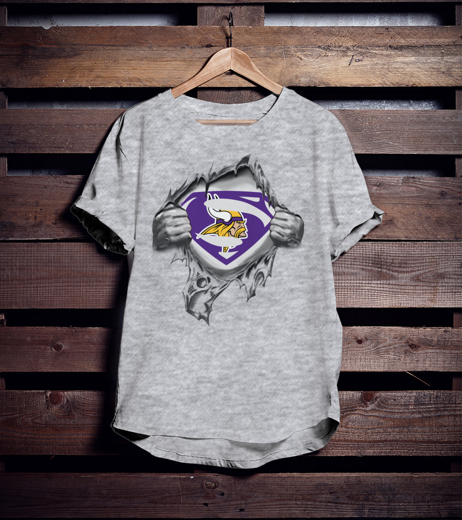 Minnesota Vikings Super Hero Logo Rip T-Shirt