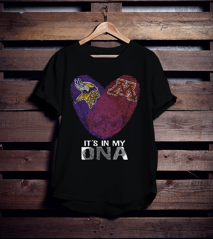 Minnesota Vikings Minnesota Golden Gophers It's In My DNA Heart Fingerprint T-Shirt