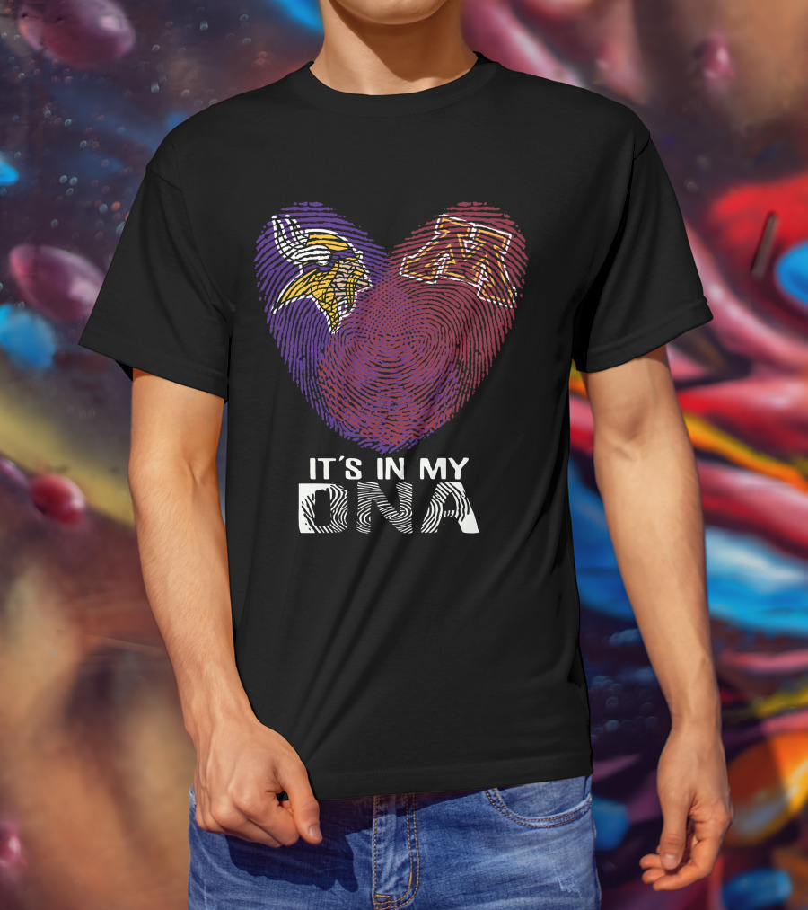 Minnesota Vikings Minnesota Golden Gophers It's In My DNA Heart Fingerprint T-Shirt