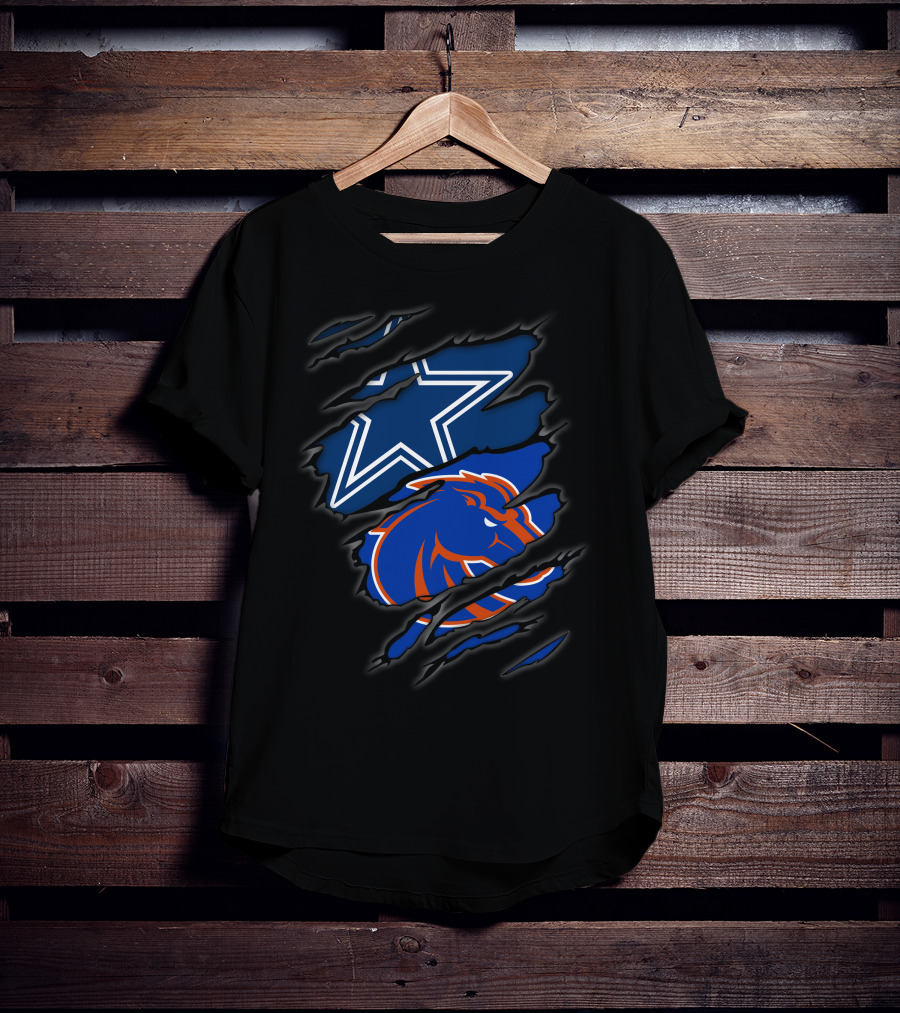 Cowboys Star And Boise State Broncos Logo Claw Marks T-Shirt